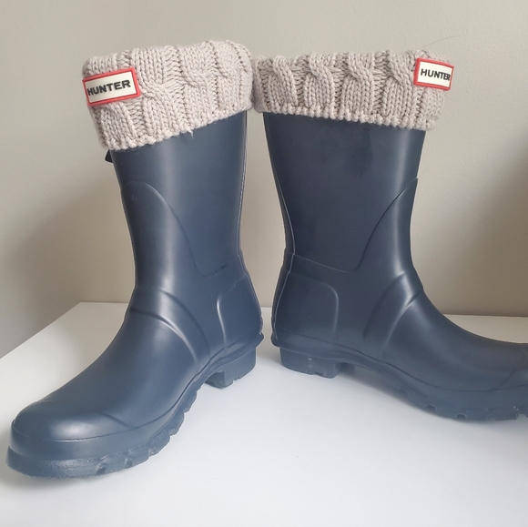 Hunter Blue Rain Boots with Knit Cuff - Picture 11 of 12